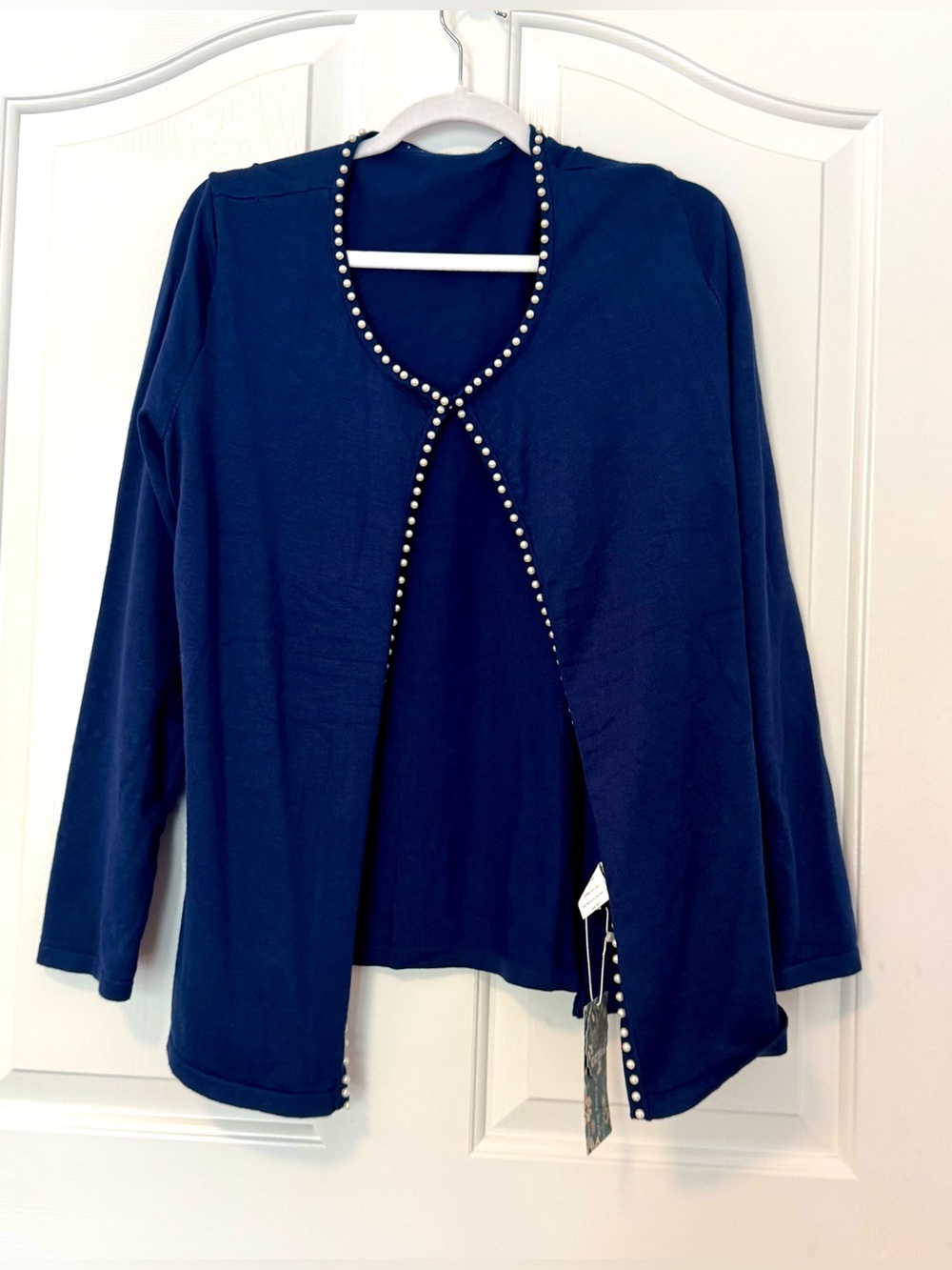 Navy Pearl-Trim Cardigan Sweater by CICI Bird  XL NWT